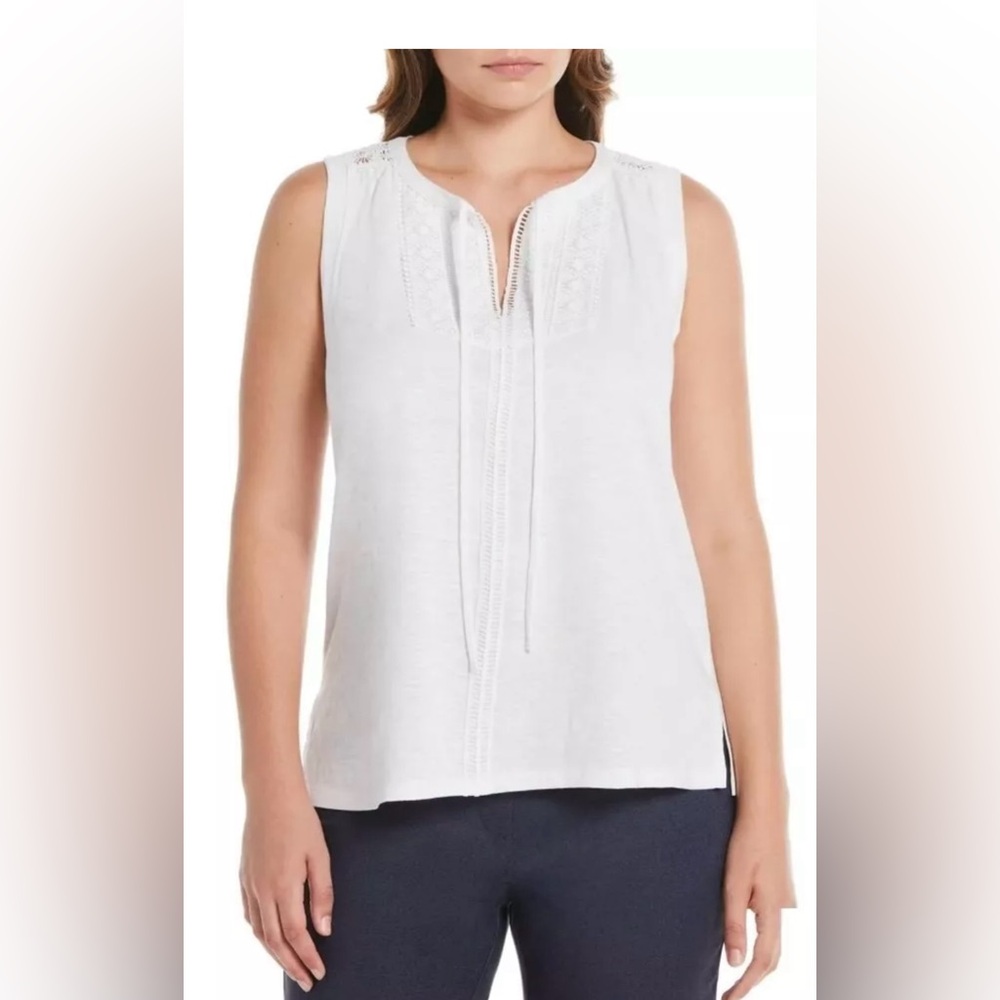 NWT/NWOT 2 Rafaella Ladies Sleeveless Split Neck w/ Tie, Citron/White, XXL